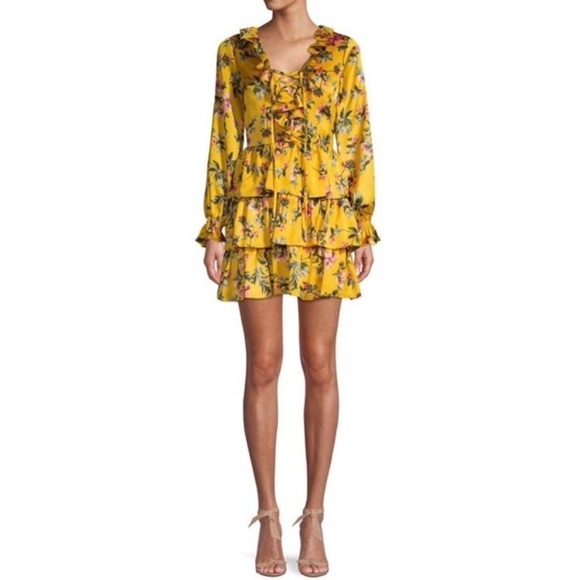 AVEC LES FILLES Floral Ruffled Dress Yellow Size 4 - Picture 1 of 12